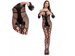 Bodystocking z kokardkami, otwarte piersi i krok