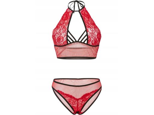 Venus komplet erotyczny koronkowy czerwono czarny r.36/38