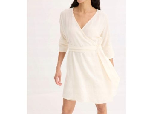 B.P.C sukienka ecru z efektem założenia kopertowego 40.