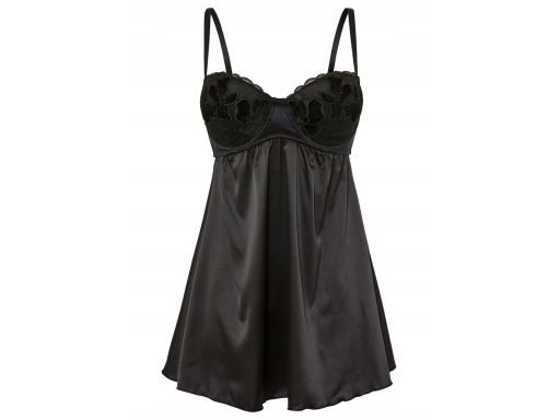 B.P.C koszulka babydoll satynowa na fiszbinach czarna 90B.