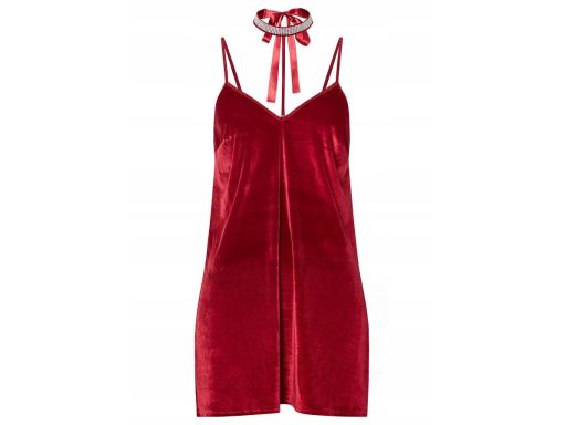 VENUS koszulka nocna sukienka erotyczna czerwona z hokerem aksamitna ^
