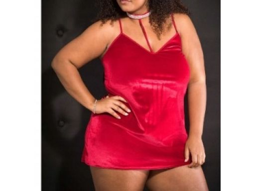 VENUS koszulka nocna sukienka erotyczna czerwona z hokerem aksamitna ^
