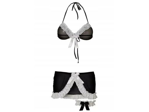 Venus komplet 3 częściowy erotyczny koronkowy czarno-biały ^32/34