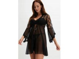 VENUS kimono szlafrok koronkowy i stringi czarne koronkowe 48/50.