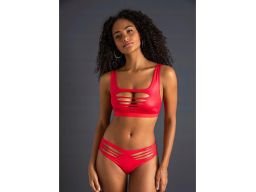 Venus komplet erotyczny z rozcięciami czerwony ouvert ^44/46