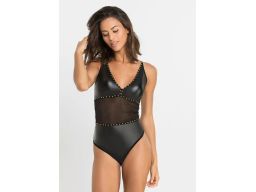 Venus erotyczne body SEXI eko skóra czarne z nitami r.48/50