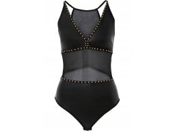 Venus erotyczne body SEXI eko skóra czarne z nitami r.40/42