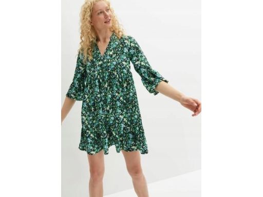 B.P.C. zielona sukienka we wzory szyfon r.40