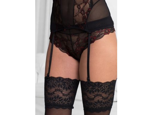 Venus komplet top z paskami do pończoch i stringi czarno-czerwone ^40/