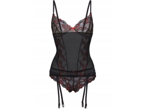 Venus komplet top z paskami do pończoch i stringi czarno-czerwone ^40/