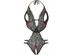 B.P.C erotyczne body SEXI ouvert czarne z kokardkami 44/46.